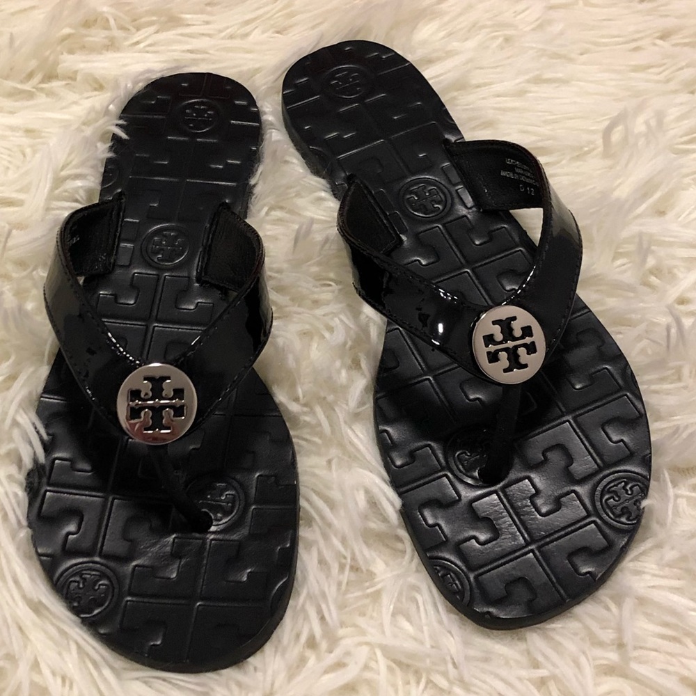 Tory Burch Thora Patent Calf Flip Flops Sandals